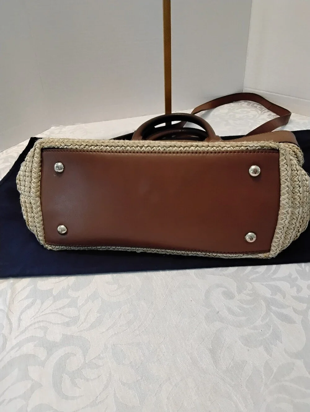 Brooks Brothers Natural Straw Tote with Brown Leather Trim - Picture 3 of 5